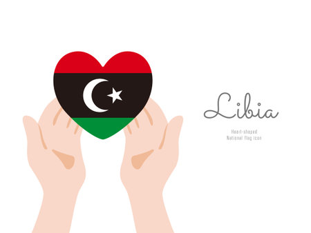 [Libya] Hand and flag icon Vector illustrationのイラスト素材