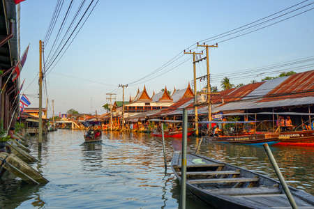 Travel Amphawa Floating market village at sunset , Samut Songkhram Province, Thailandのeditorial素材