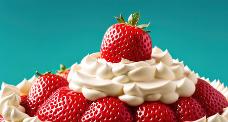 A delicious strawberry cake with whipped cream on top.の素材