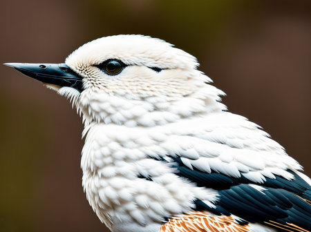 A small bird with a white and orange beak perched on a branch.の素材