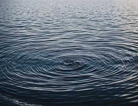 A large circle of water is rippling in the oceanの素材