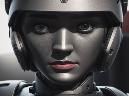 A woman with a helmet on her headの素材