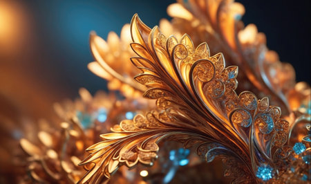 A close-up shot of a golden, ornate frame, showcasing intricate details of swirling leaves and sparkling accentsの素材