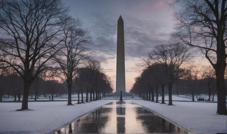 The Washington Monument stands tall against a cloudy sky in Washington, D.Cの素材