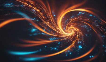 A digital rendering of an orange and blue spiral with a dark backgroundの素材