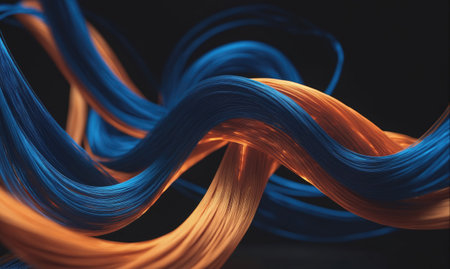Blue and orange fabric swirls on a black backgroundの素材
