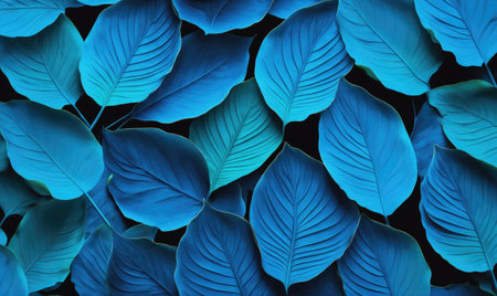 A close-up shot of blue leaves, showcasing their intricate veins and patternsの素材