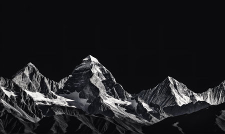 A snowy mountain range against a dark skyの素材