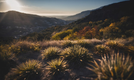 A mountain range with a valley in betweenの素材