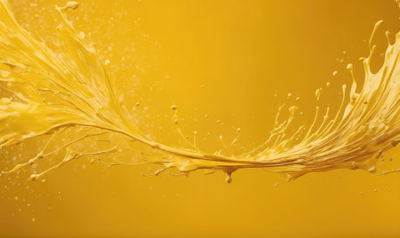 A splash of yellow paint creates a dynamic wave pattern against a yellow backdropの素材