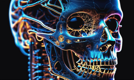 A detailed 3D render of a human skull, showcasing the intricate bone structureの素材