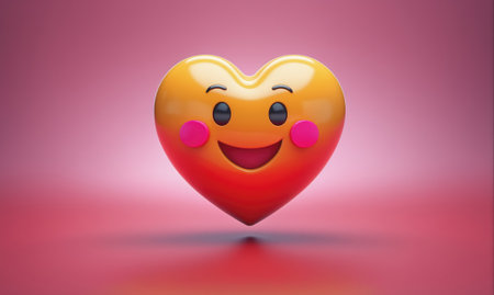 A heart-shaped emoji with a big smile and rosy cheeksの素材