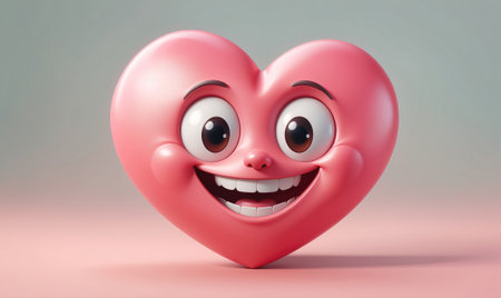 A pink heart with a big smile and large eyes is looking at the cameraの素材