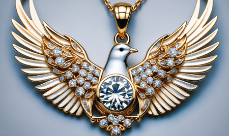 A gold and diamond dove pendant with outstretched wingsの素材