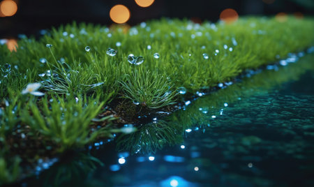 A field of grass with water droplets on itの素材