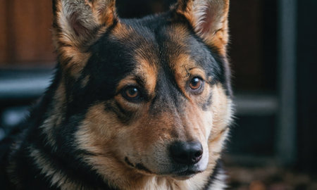 A German Shepherd looks directly at the camera with a soft expressionの素材