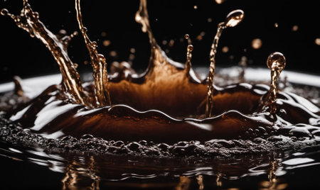 A splash of coffee creates a beautiful pattern as it hits the surface of the liquidの素材