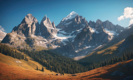 A beautiful view of snow-capped mountains in the Caucasus Mountainsの素材