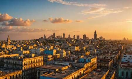 A panoramic view of Havana, Cuba, during sunsetの素材