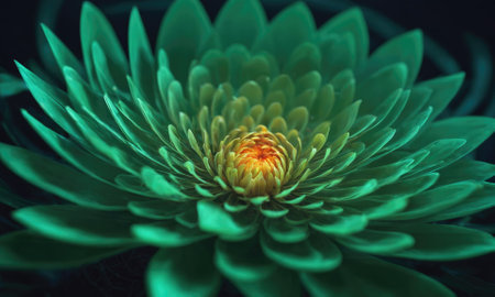 A close-up of a vibrant green flower with an orange center, capturing the intricate details of natureの素材