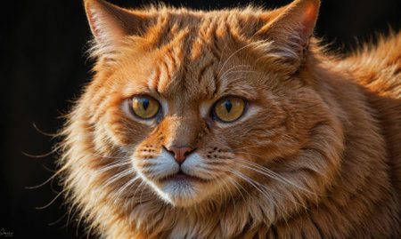 A ginger cat with piercing yellow eyes stares intently at something off-cameraの素材