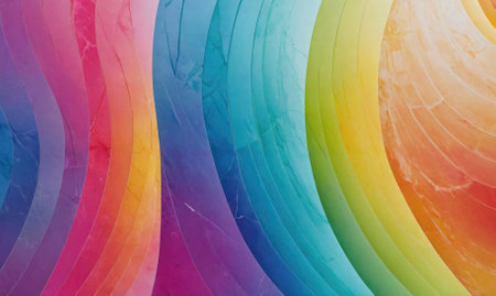 Abstract rainbow-colored waves create a vibrant and textured designの素材