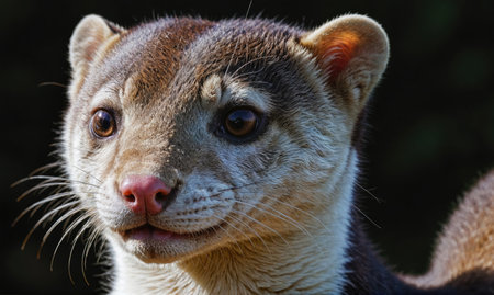 A close-up of a small, wild cat looking directly at the cameraの素材