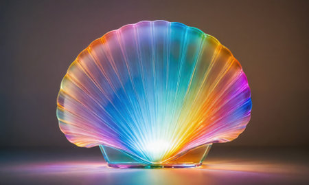 A colorful seashell lamp illuminates a room with a warm glowの素材