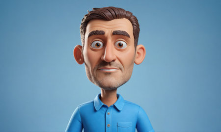 A cartoon man with a mustache looks directly at the cameraの素材