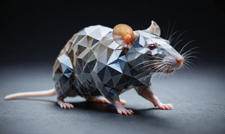 A geometric rat stands on a dark surface, rendered in a low-poly styleの素材
