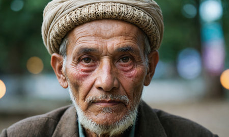 A man with a beard and a hat is looking at the cameraの素材