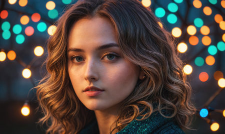 A woman with long brown hairの素材