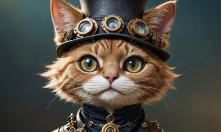 A cat wearing a top hat and gogglesの素材