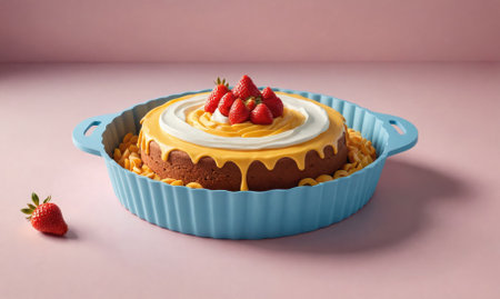 A cake with strawberries and cream on top of itの素材