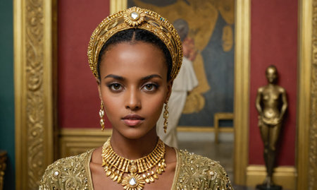 A woman wearing gold jewelryの素材