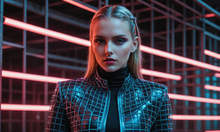 A woman in a black jacket with a black tie and a black hatの素材