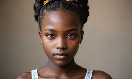A young woman with a headband and a white tank topの素材