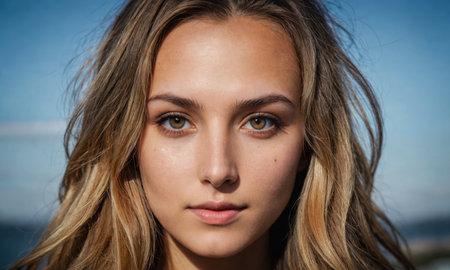 A woman with long blonde hair and brown eyesの素材