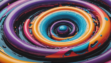 A close-up of colorful paint swirling in a mesmerizing patternの素材