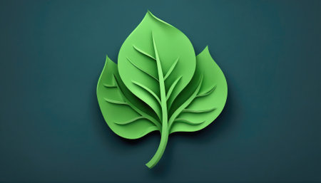 A stylized green leaf on a dark green backgroundの素材