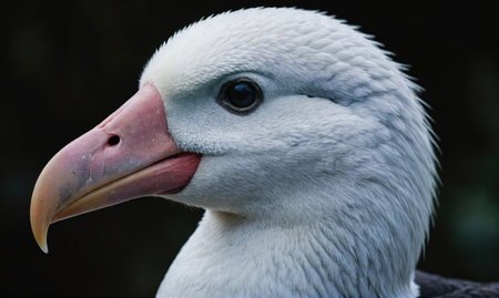 A close-up of a Northern Giant Petrels head, showing its large, pink beak and dark, watchful eyeの素材