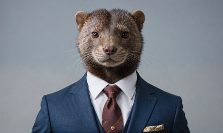 A weasel in a suit stares directly at the cameraの素材