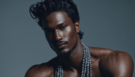 A man with a beard and dreadlocks is wearing a necklace. He is looking at the cameraの素材