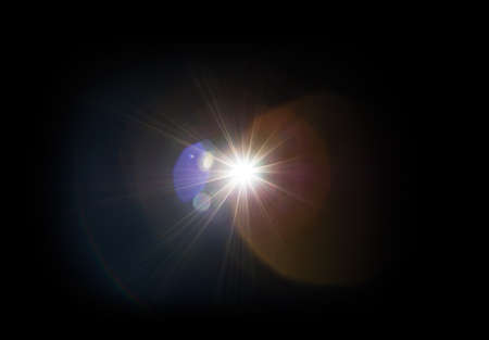 Colorful lens flare effect. Solar flare with rays and spotlights backgroundの写真素材
