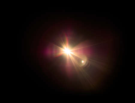 Colorful lens flare effect. Solar flare with rays and spotlights backgroundの写真素材