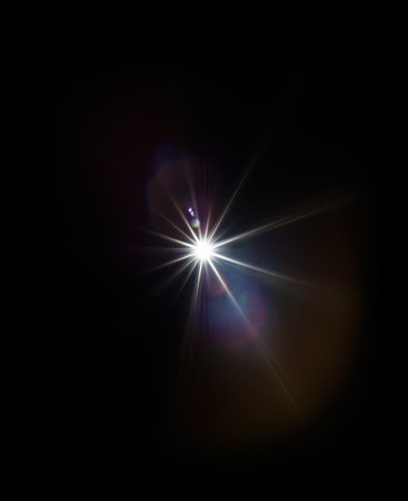 Colorful lens flare effect. Solar flare with rays and spotlights backgroundの写真素材