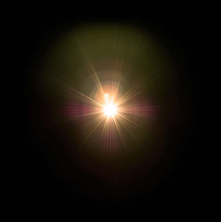 Colorful lens flare effect. Solar flare with rays and spotlights backgroundの写真素材