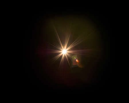 Colorful lens flare effect. Solar flare with rays and spotlights backgroundの写真素材