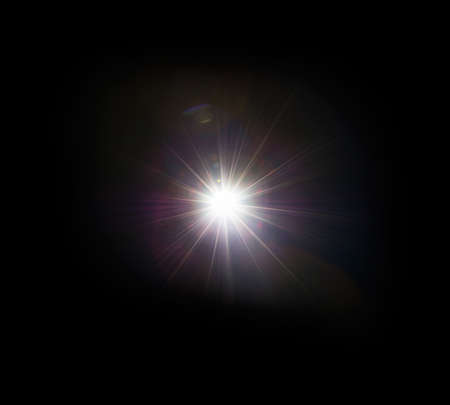 Colorful lens flare effect. Solar flare with rays and spotlights backgroundの写真素材