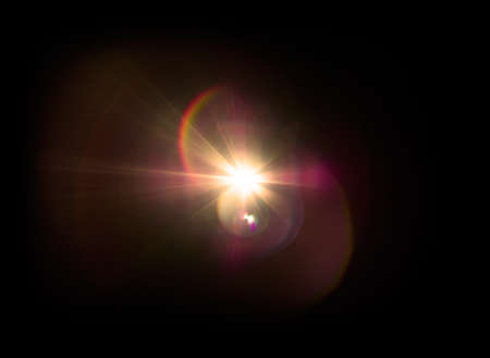 Colorful lens flare effect. Solar flare with rays and spotlights backgroundの写真素材
